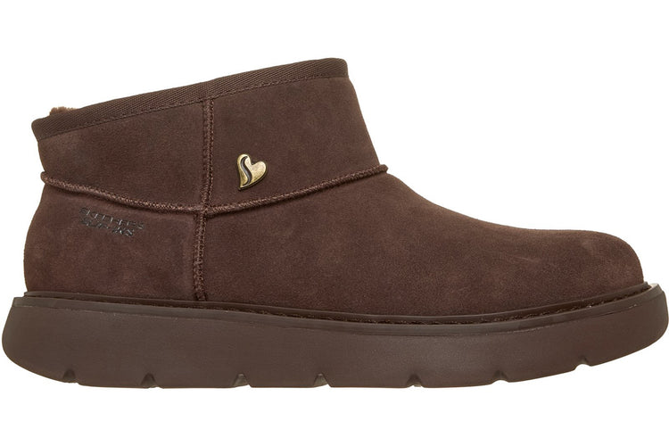 Skechers Slip-Ins Keepsake Cozy Mini Chocolate Suede/Faux Fur Womens Boots