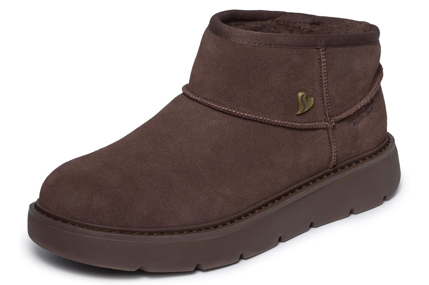 Skechers Slip-Ins Keepsake Cozy Mini Chocolate Suede/Faux Fur Womens Boots