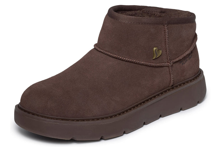 Skechers Slip-Ins Keepsake Cozy Mini Chocolate Suede/Faux Fur Womens Boots