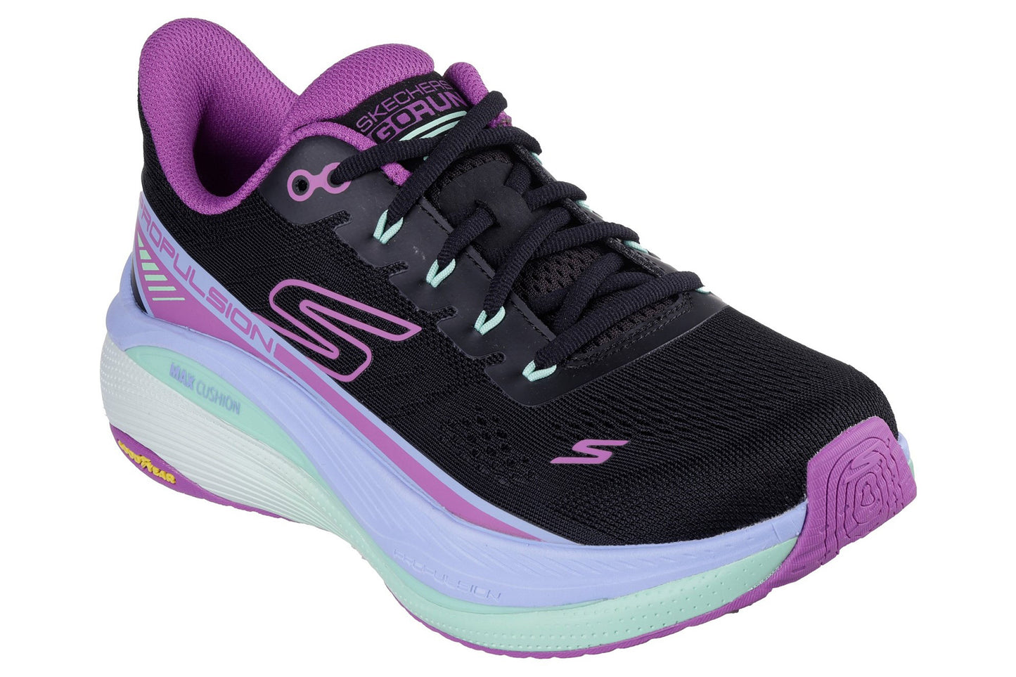 Skechers Max Cushioning Propulsion Black/Purple Womens Trainers