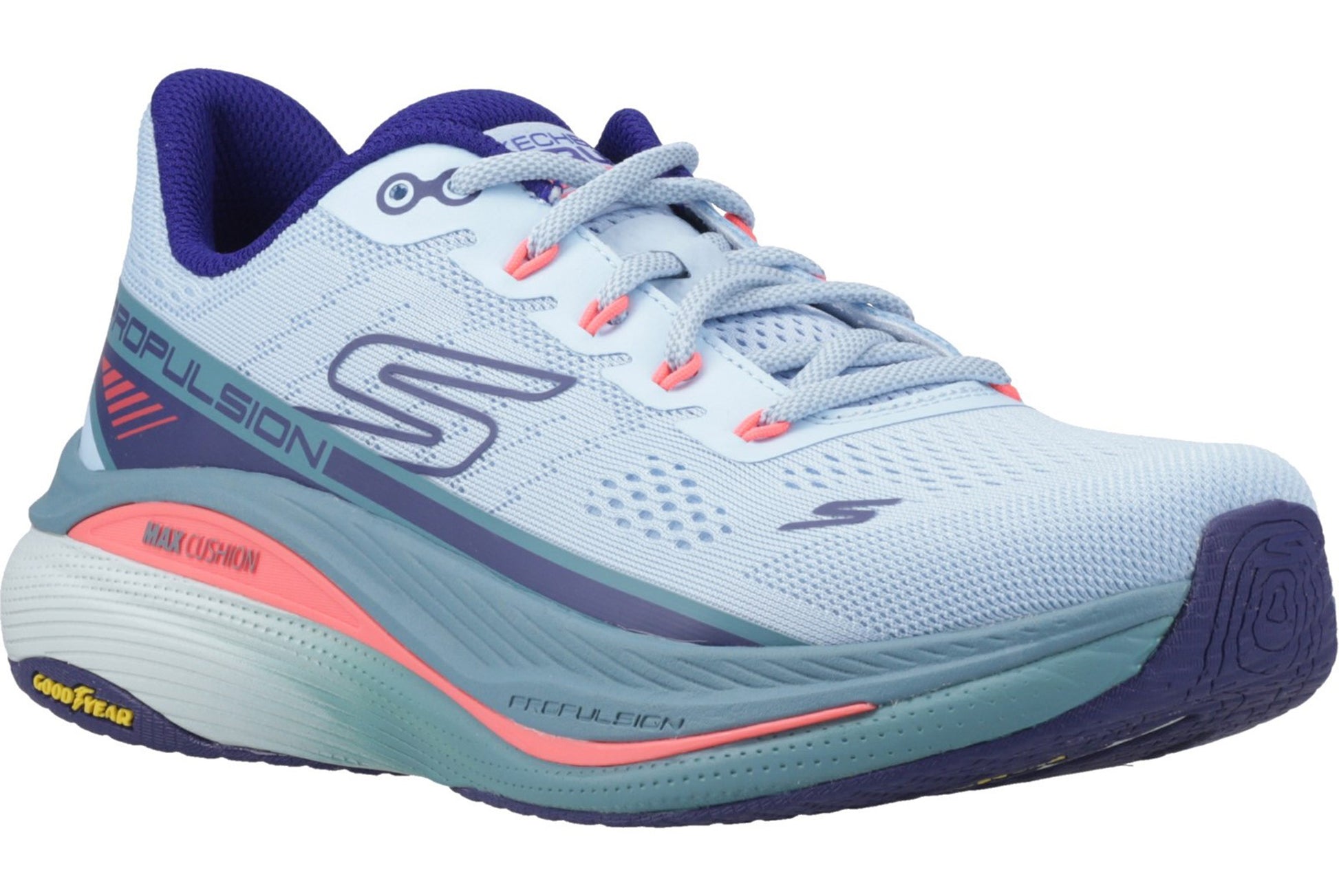 skechers-max-cushioning-propulsion-ladies-sports-light-blue-navy-right-angle