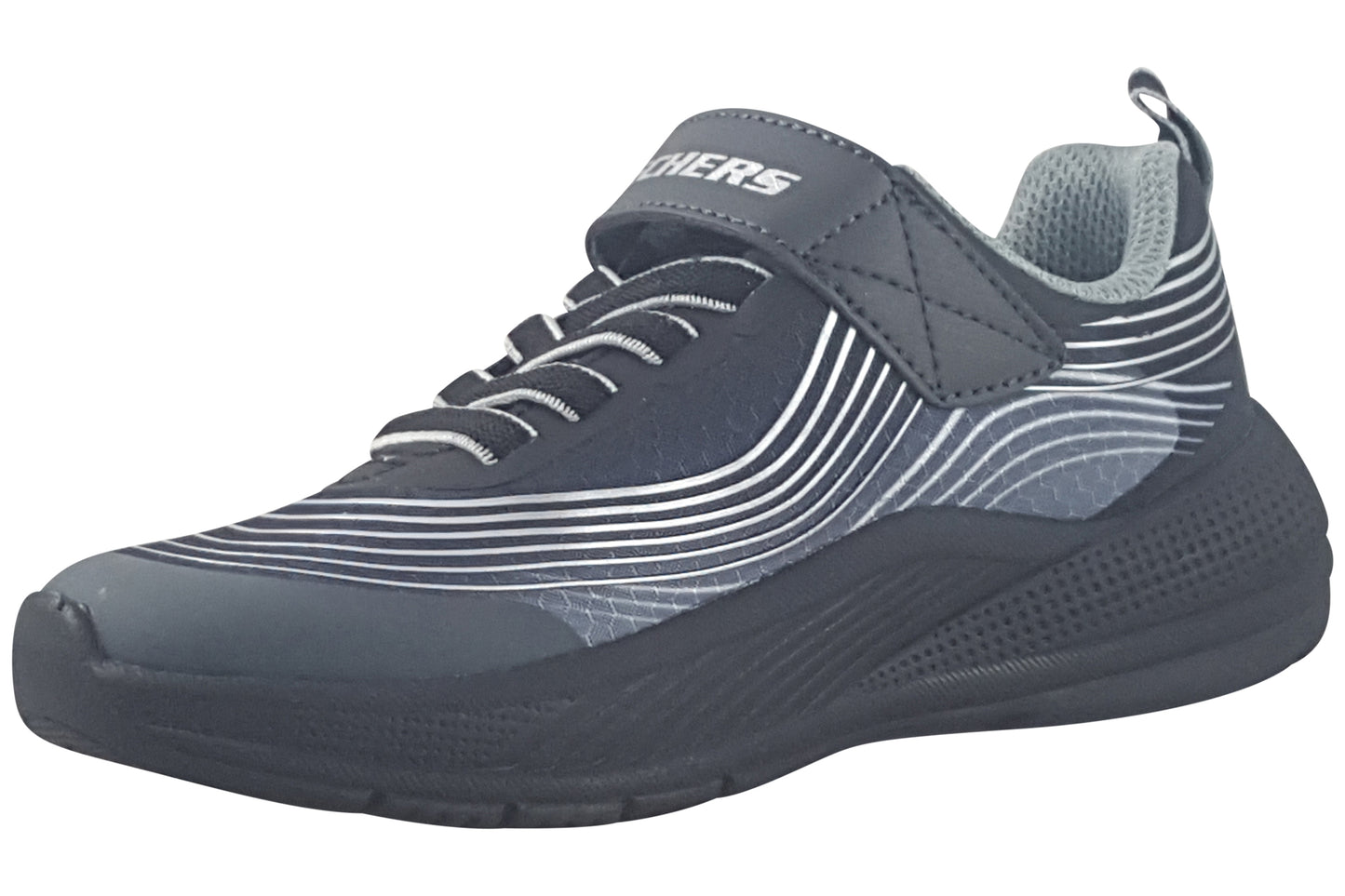 skechers microspec adv 403926l boys trainers black silver left