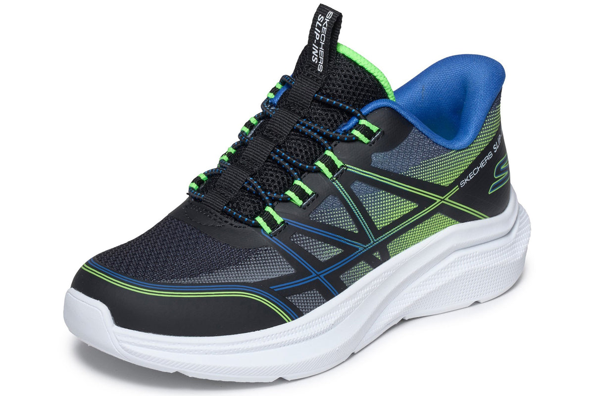 Skechers Microspec Velocity Grid Black/Blue & Lime Trim Boys Sports