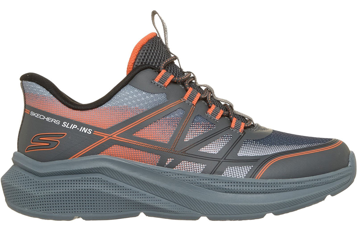Skechers Microspec Velocity Grid Charcoal/Orange & Black Trim Boys Sports