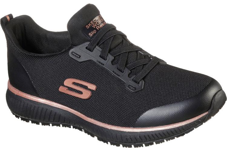 Skechers Squad Slip Resistant 77222EC Black/Rose Gold Womens Shoes