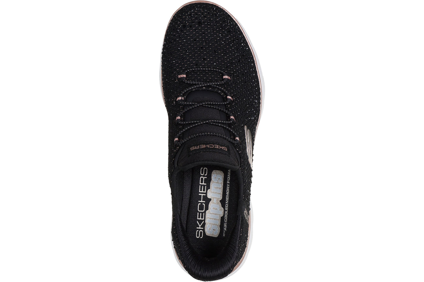 Skechers Slip-Ins Summits Brilliant Shine Black Mesh/Rose Gold Trim Womens Fashion Trainers