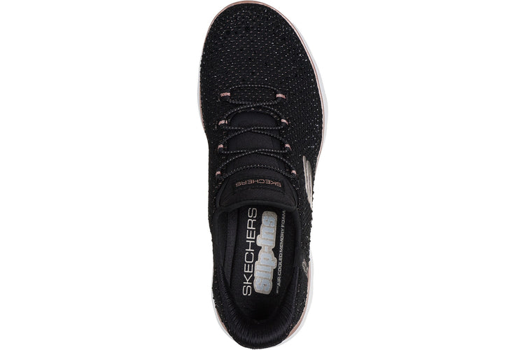 Skechers Slip-Ins Summits Brilliant Shine Black Mesh/Rose Gold Trim Womens Fashion Trainers