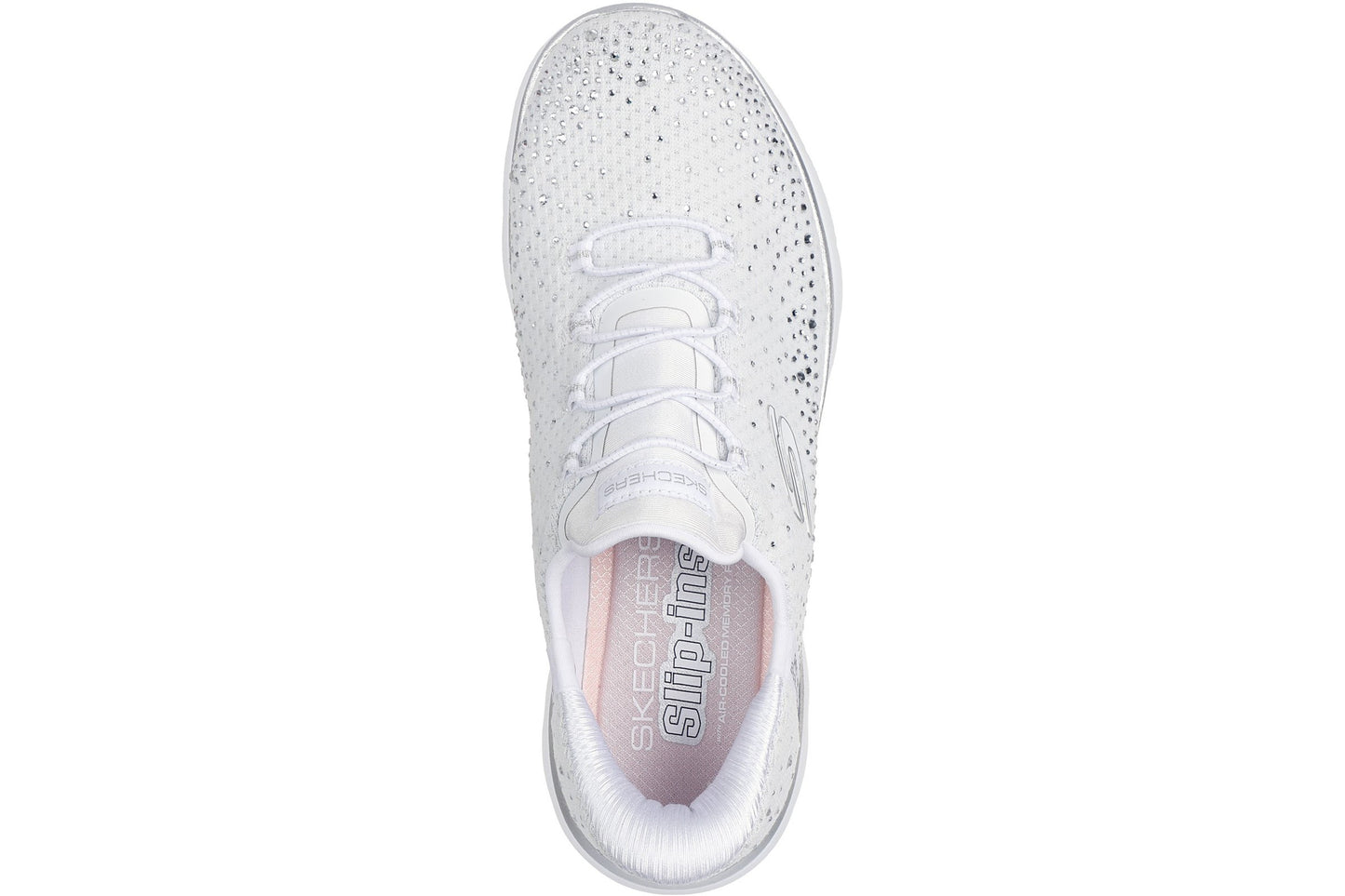 Skechers Slip-Ins Summits Brilliant Shine White Mesh/Silver Trim Womens Fashion Trainers