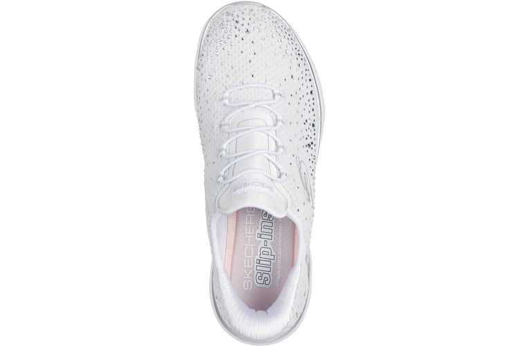 Skechers Slip-Ins Summits Brilliant Shine White Mesh/Silver Trim Womens Fashion Trainers