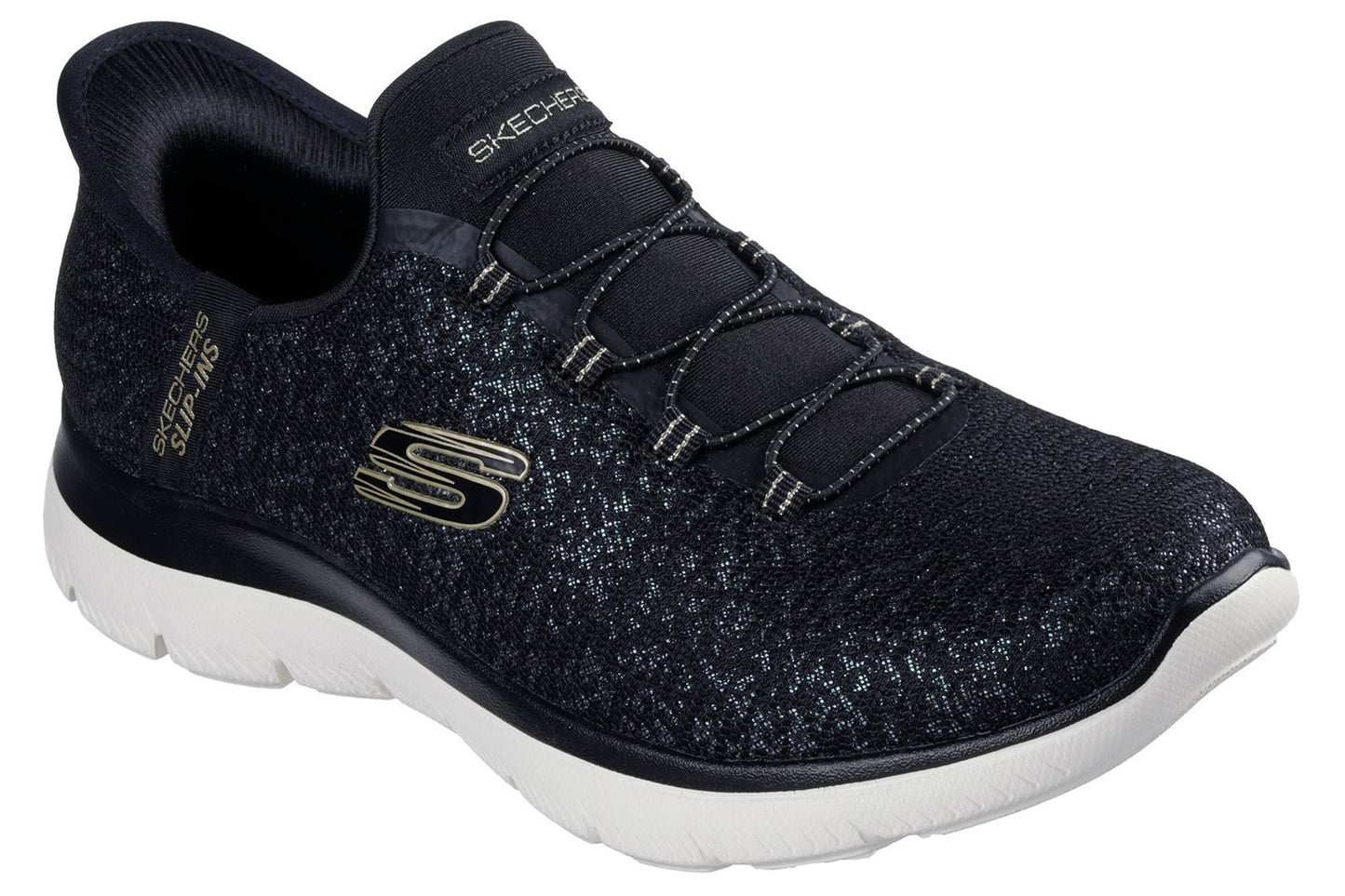 Skechers Summits Lunar Glow Black Mesh/Gold Trim Womens Fashion Trainers