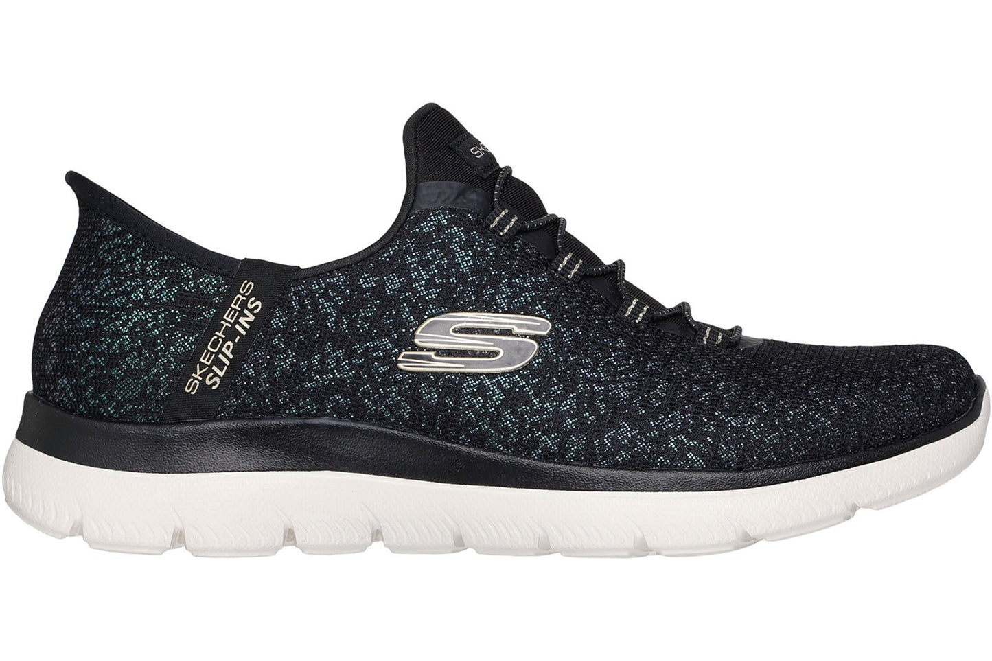 Skechers Summits Lunar Glow Black Mesh/Gold Trim Womens Fashion Trainers