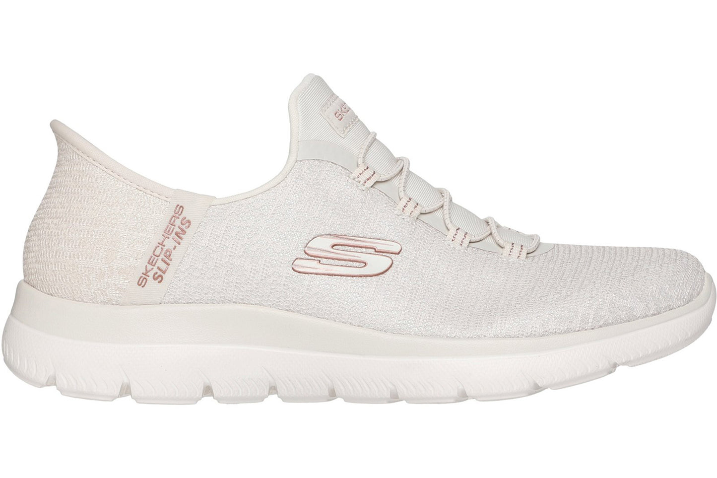 Skechers Slip-Ins Summits Lunar Glow Natural Mesh/Rose Gold Trim Womens Fashion Trainers