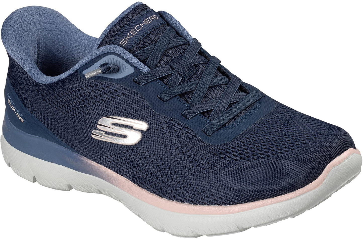 Skechers Slip-Ins Summits Sweet Skies Navy Mesh/Synthetic/Peach Trim Womens Fashion Trainers