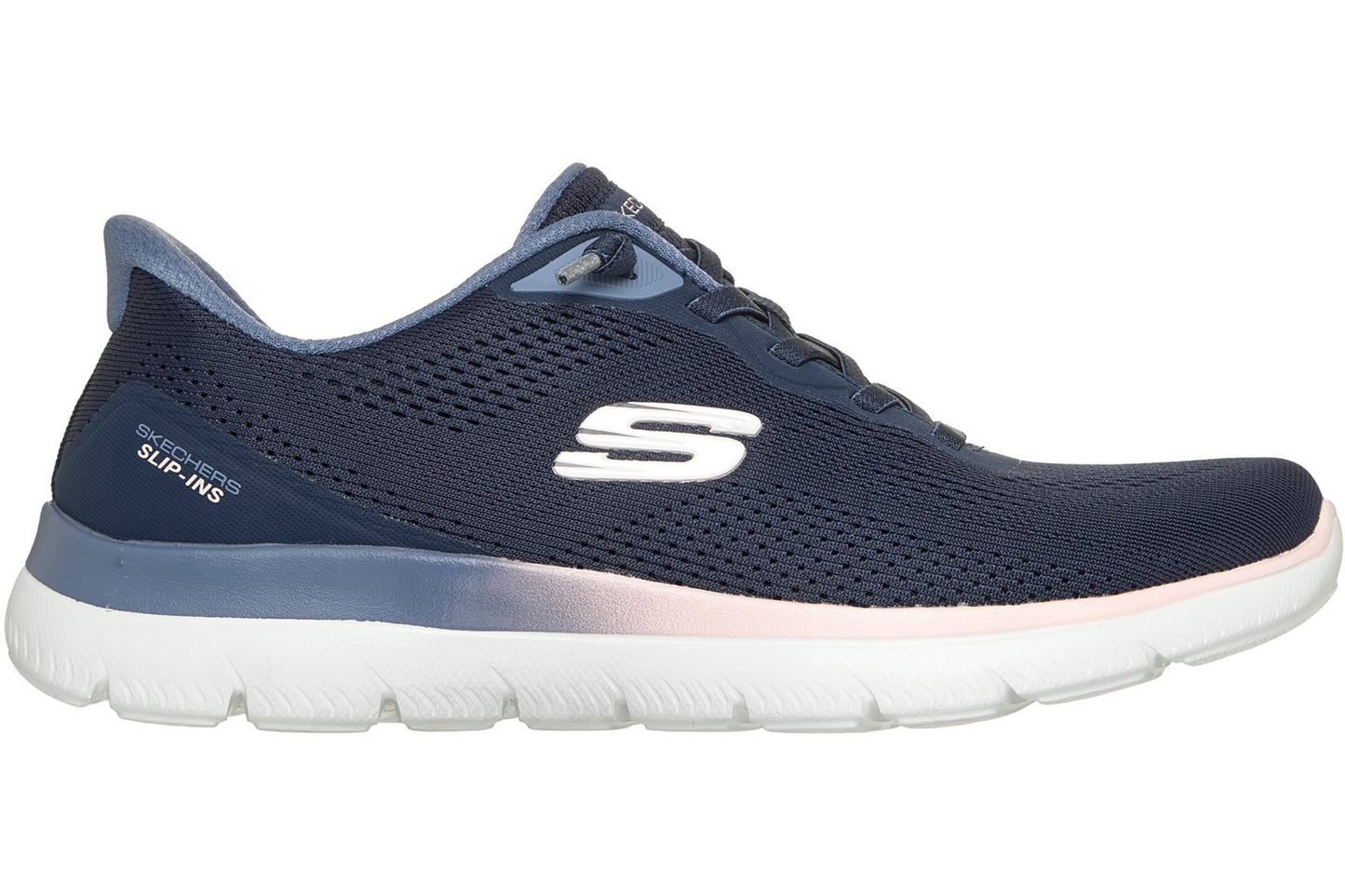 Skechers Slip-Ins Summits Sweet Skies Navy Mesh/Synthetic/Peach Trim Womens Fashion Trainers