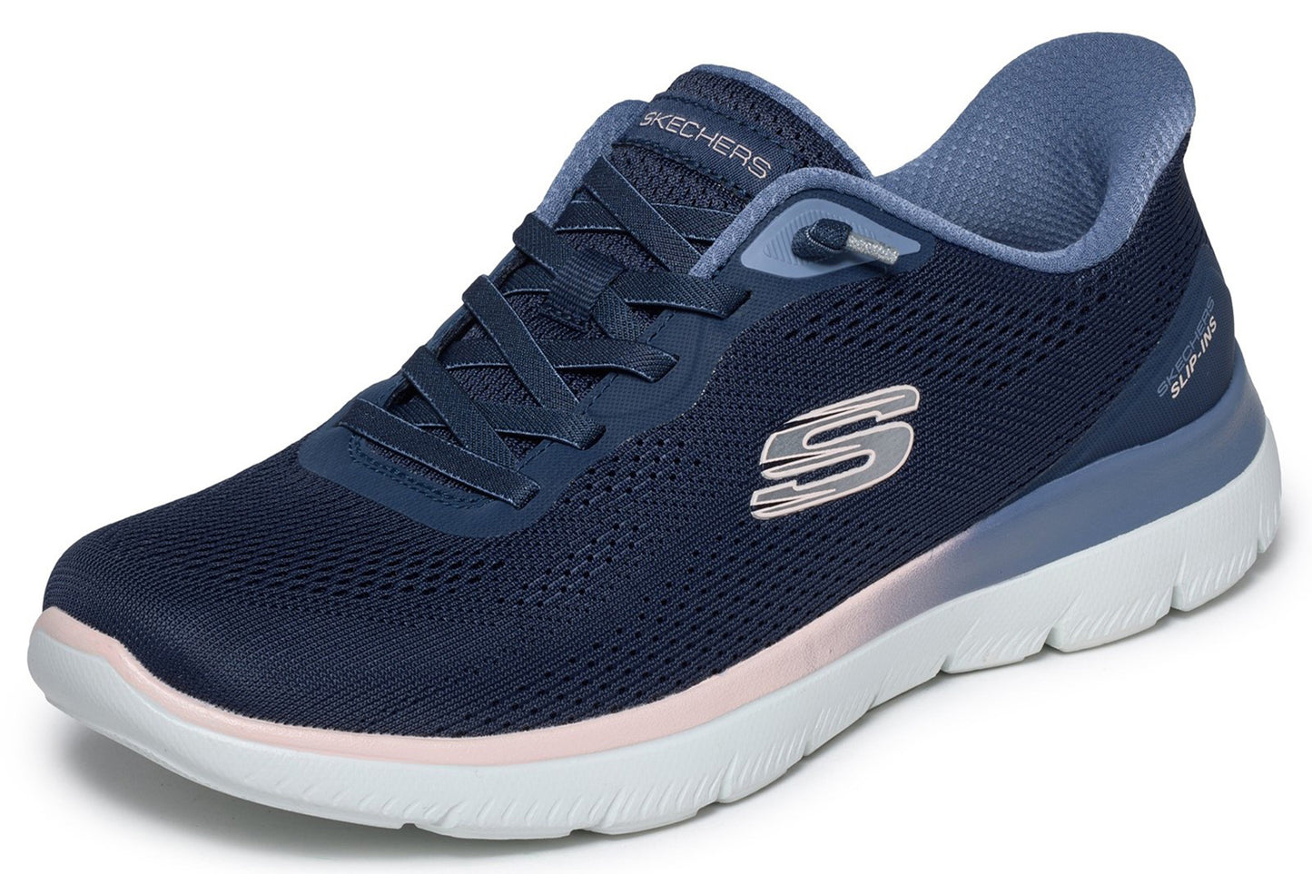 Skechers Slip-Ins Summits Sweet Skies Navy Mesh/Synthetic/Peach Trim Womens Fashion Trainers