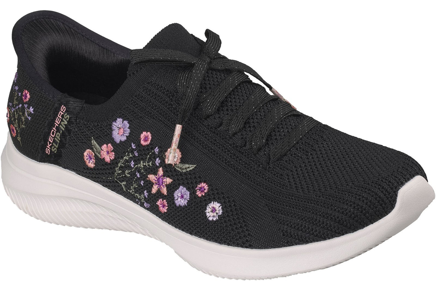 Skechers Slip-Ins Ultra Flex 4.0 Sweet Petal Black Knit/Multi Trim Womens Fashion Trainers