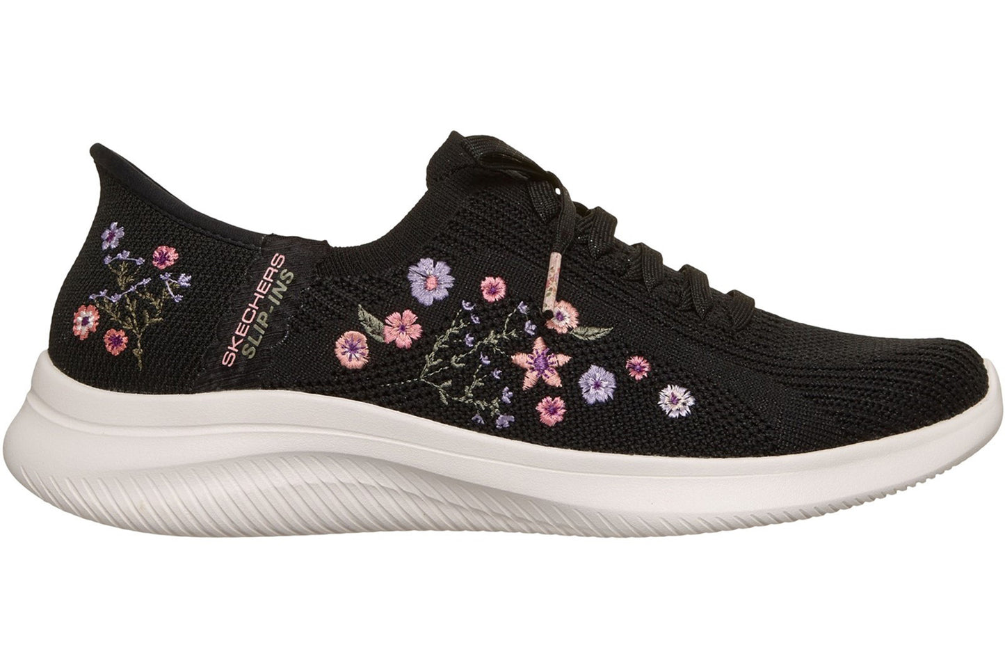 Skechers Slip-Ins Ultra Flex 4.0 Sweet Petal Black Knit/Multi Trim Womens Fashion Trainers
