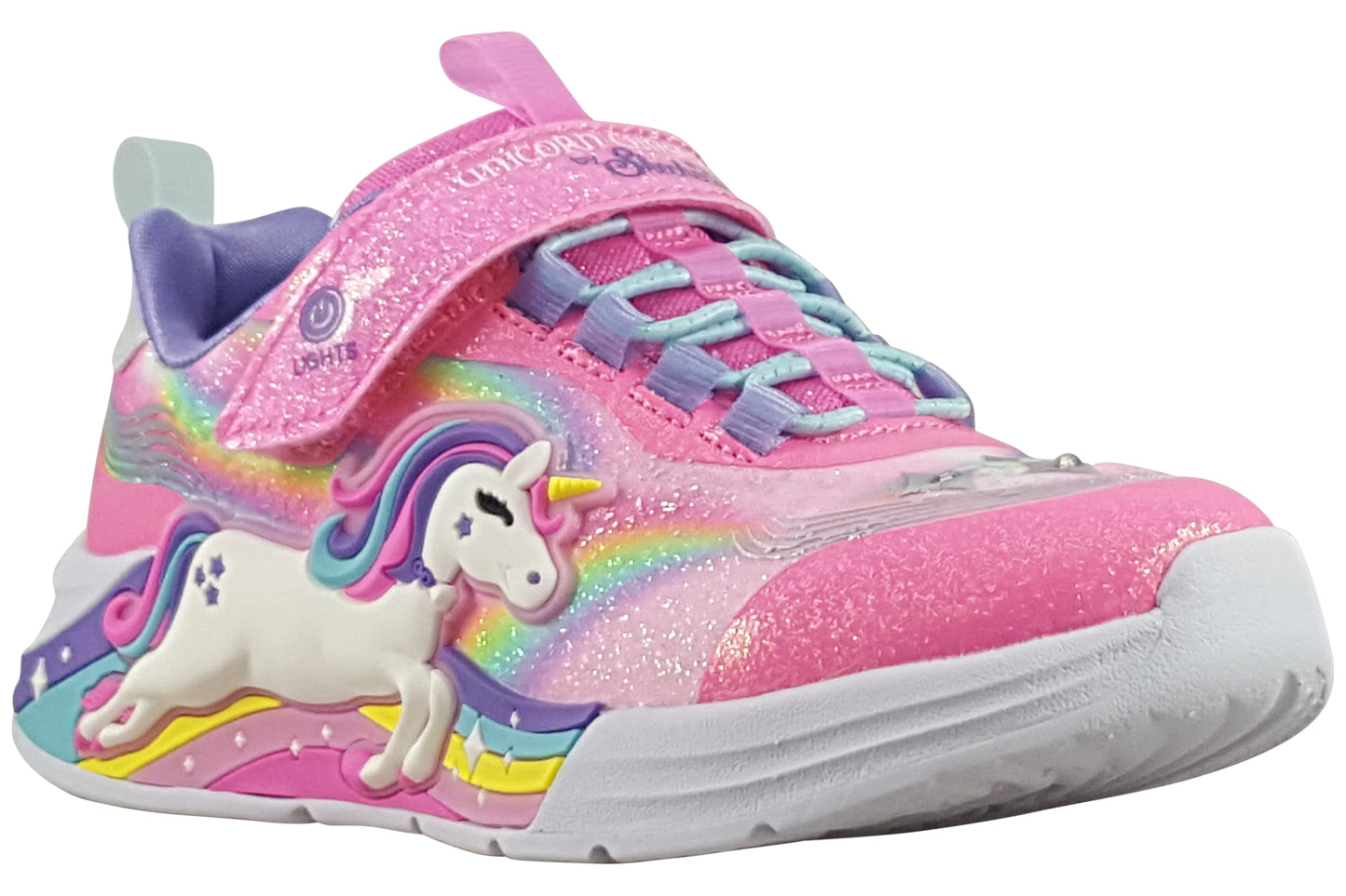 skechers unicorn chaser pink multi trainers right