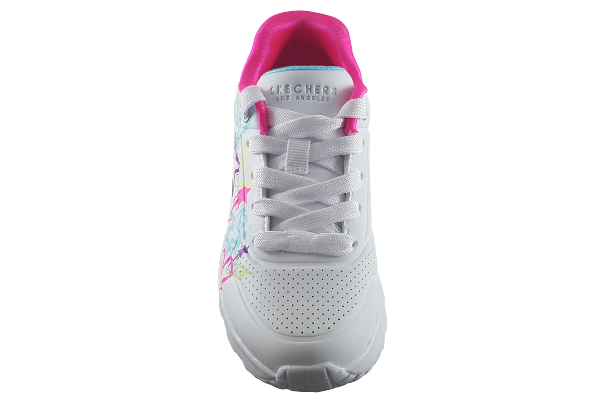 skechers uno lite my drip 310391l white multi neon trainers top
