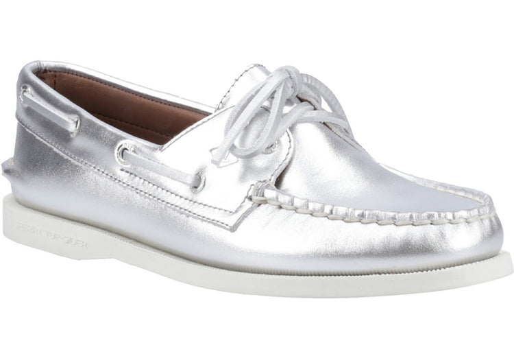 Sperry Authentic 2 Eye Boat Shoe Silver Womens Shoes