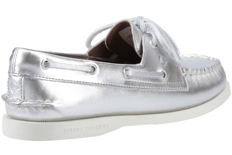 Sperry Authentic 2 Eye Boat Shoe Silver Womens Shoes