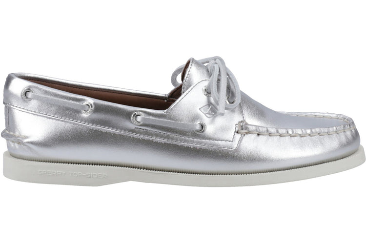 Sperry Authentic 2 Eye Boat Shoe Silver Womens Shoes