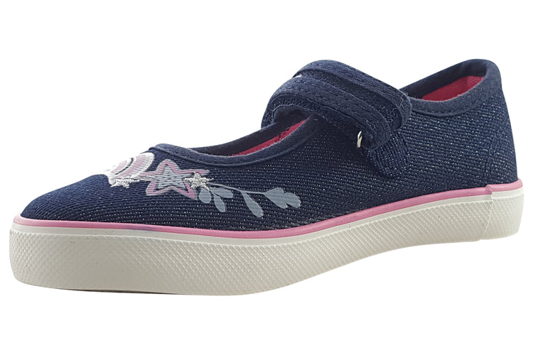 Start-rite Beach Comb 6195-9 Navy Glitter F Girls Canvas