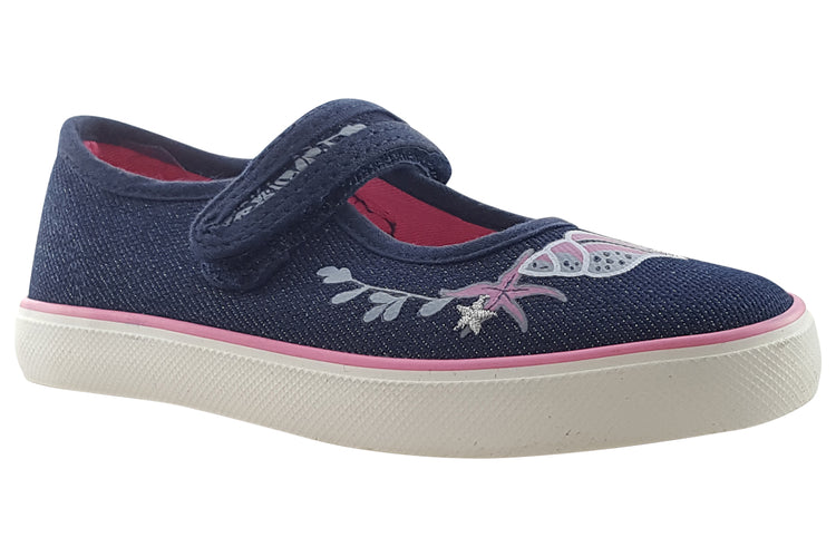 Start-rite Beach Comb 6195-9 Navy Glitter F Girls Canvas