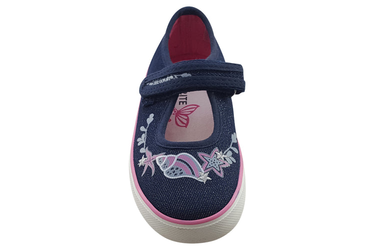 Start-rite Beach Comb 6195-9 Navy Glitter F Girls Canvas