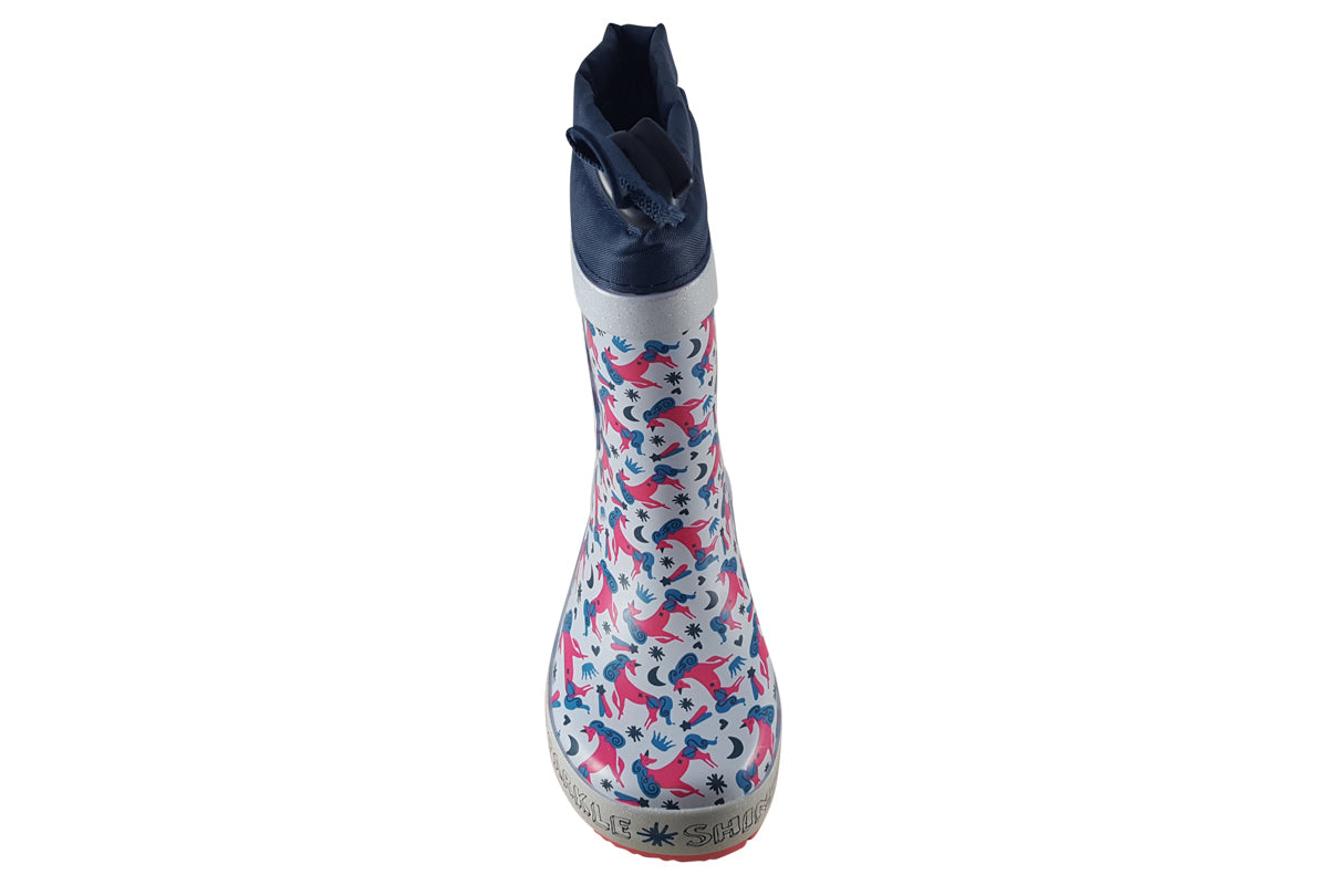 start rite little puddle blue unicorn girls wellies top