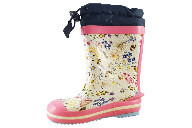 Start-rite Puddle G 9934 Cream/Pink Floral Girls Wellingtons