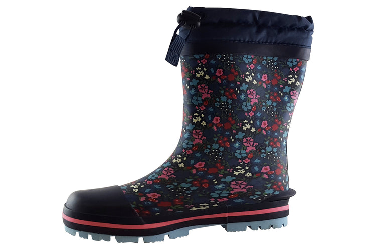 Start-rite Puddle G 9934 Navy Floral Girls Wellingtons